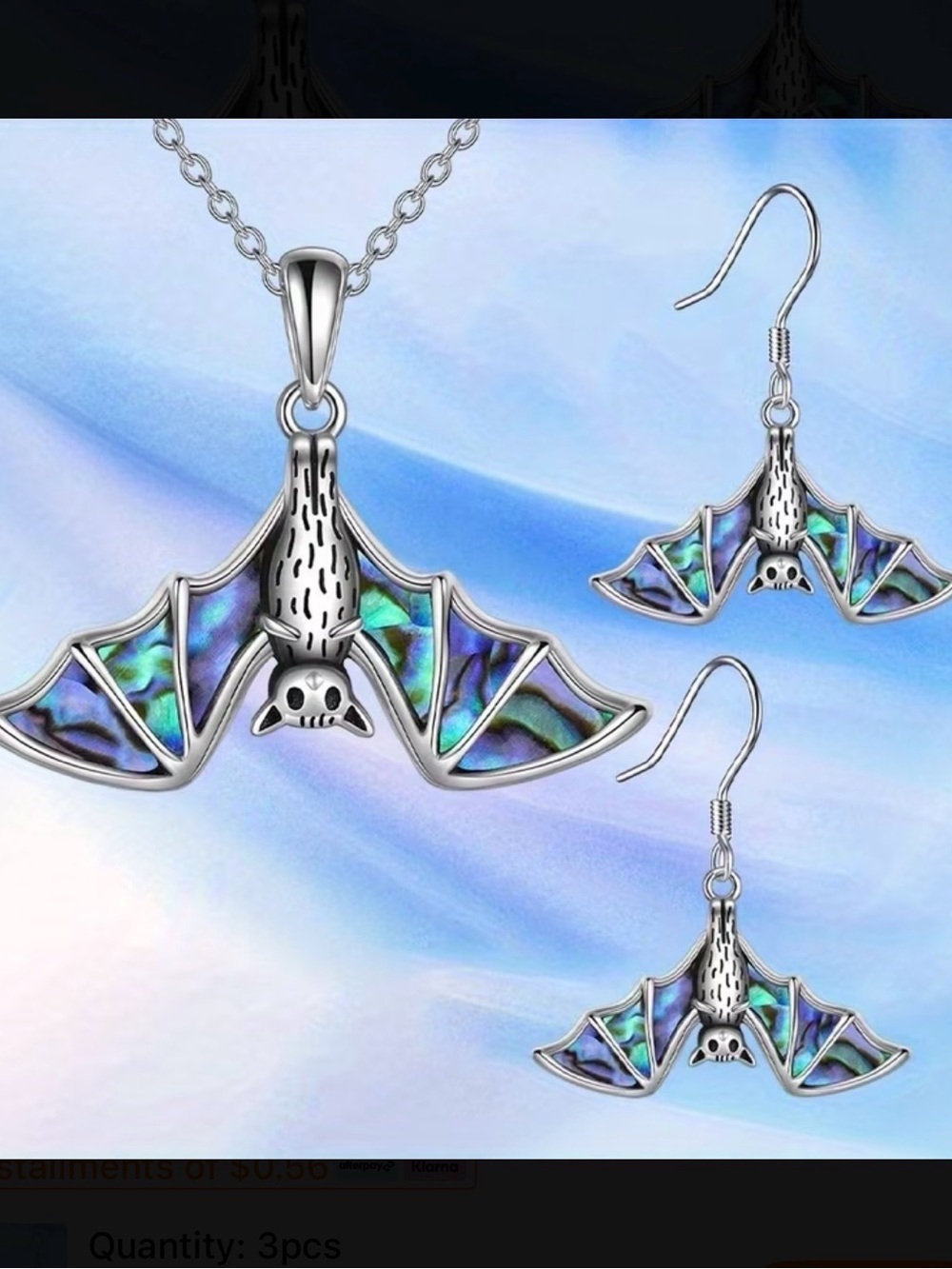 ⭐️ Bat Abalone look Inlay Necklace and Earring Set - Blue-Green
